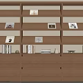 Modern Wooden Bookcase With Multi Layered Shelves Holding Books Photo Frames and Decorative Items