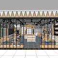 Modern Shopping Mall Store Interior With Glass Storefront Triangular Roof Decor And Display Shelves