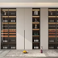 Elegant Modern Wine Cabinet With Glass Doors Interior Lighting Displaying Wine Bottles And Decorative Items