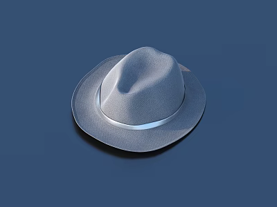 Stylish Gray Wide Brim Hat With Silver Band On Blue Background 3d model