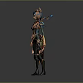 3D Fantasy Female Character With Antler Headdress Blue Feather Decorations And Green Biological Outfit Design