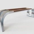 Modern Public Bench With Curved Metal Frame And Wooden Seat Surface