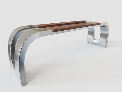 Modern Public Bench With Curved Metal Frame And Wooden Seat Surface 3d model