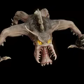 Mythical Monster Character Design With Spiked Head Sharp Teeth Yellow Eyes And Clawed Limbs 3d model