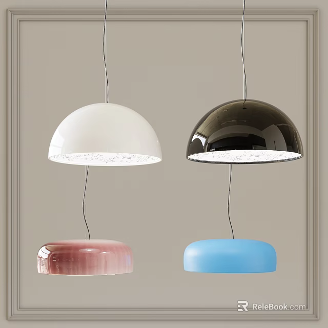 Modern Pendant Lights Design With White Black Shades And Pink Blue Bases 3d model 