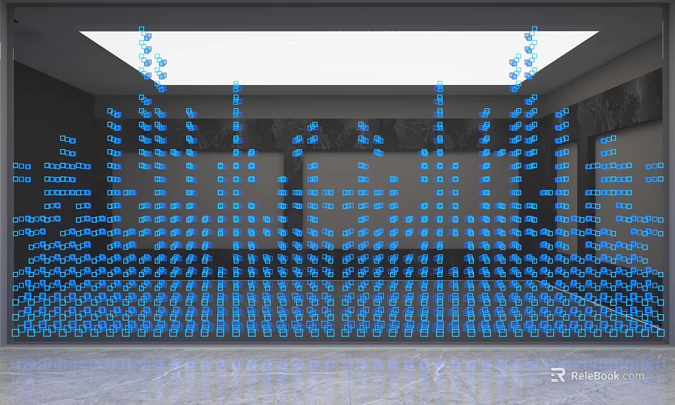 Modern Background Wall With Illuminated Blue LED Lights And Digital Elements Arrangement 3d model