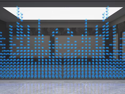 Modern Background Wall With Illuminated Blue LED Lights And Digital Elements Arrangement 3d model