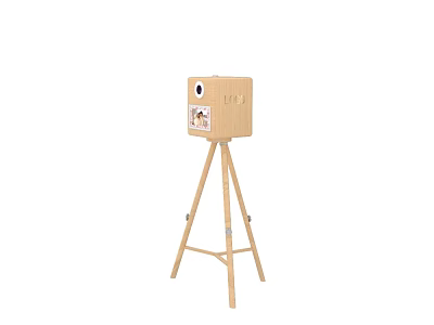Wooden Commercial Equipment Tripod Stand with Round Opening and Label Design 3d model