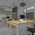 Modern Public Office Space Interior With Desks Computers Bookshelves Office Chairs And Windows