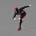 Man In Black And Red Speed Skating Suit Gliding On Ice With Helmet And Goggles