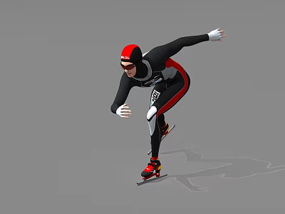 Man In Black And Red Speed Skating Suit Gliding On Ice With Helmet And Goggles 3d model