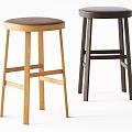 Wooden Bar Stools With Round Leather Seats And Crossed Stretchers In Light Dark Tones