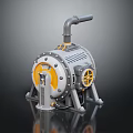 Industrial Mechanical Pump Equipment With Circular Body Yellow Gray Stand And Metal Pipe