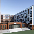 Modern School Simple Red Brick Primary School 3d model