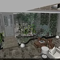 Cozy Lounge Area With Lush Greenery White Sofa Coffee Table And Stone Flooring
