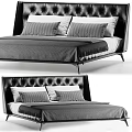 Modern Minimalist Double Bed with Tufted Headboard Gray Bedding and Soft Pillows 3d model