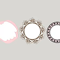 Three Decorative Mirrors with Pink Lighted Frame Intricate Floral Design and Heart Patterned Round Shape 3d model