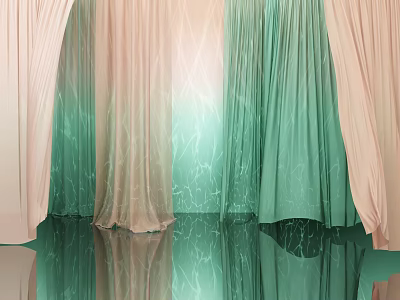 Sheer Pastel Pink And Mint Green Curtains With Flowy Fabric And Floor Reflection 3d model