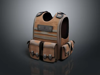 Brown Durable Tactical Vest With Multiple Pockets And Metal Buckles Design 3d model
