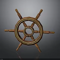 Vintage Wooden Ship Steering Wheel With Gold Accents And Ornate Spokes