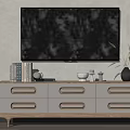 Modern TV Stand with Multiple Drawers in Light Wood Finish Featuring TV Books and Decor