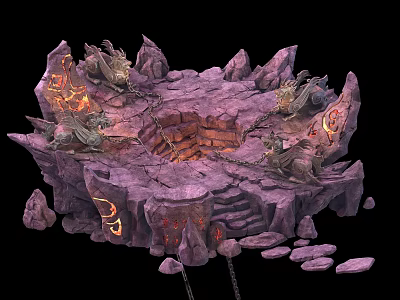 Mythical Rock Platform With Glowing Elements Central Pit And Decorative Statues 3d model