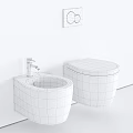 Modern White Ceramic Toilet And Bidet With Chrome Faucet On Gray Wall