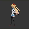 Cute Game Anime Character With Blonde Hair Red Bow And Blue White Uniform
