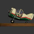 Vintage Green And White Propeller Passenger Airplane Model On Wooden Base