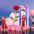 Romantic Photo Check-in Spot With Giant Red Rose LOVE Letters Heart Decor And Balloons