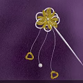 Luxurious Gold Flower Hairpin With Silver Chains Gold Heart Decorations And Pearl On Purple Background