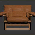 Modern Orange Single Sofa With Plush Arms Stitched Upholstery And Wooden Legs