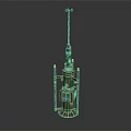 Green Equipment With Tall Slender Top Base Stand Central Control Panel And Red Small Lights