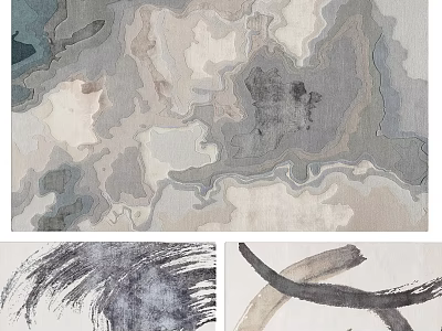 Square Rug With Abstract Watercolor Pattern In Neutral Gray Beige Tones Soft Texture Living Room 3d model