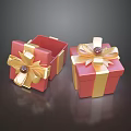 Red Gift Boxes With Golden Bows And Gemstone Decorations On Dark Surface 3d model