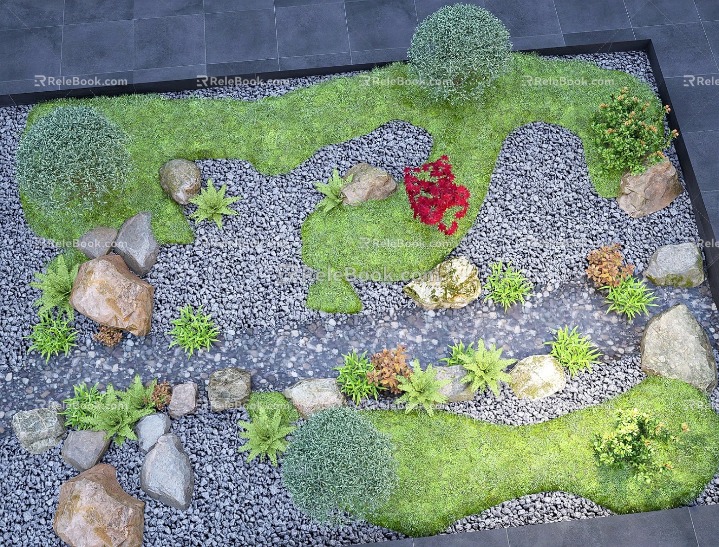 Modern landscape garden paving micro-terrain landscape stone landscape sketch gravel trail 3d model