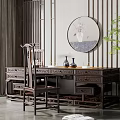 Chinese style desk and chair desk and chair combination 3d model