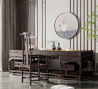 Chinese style desk and chair desk and chair combination 3d model