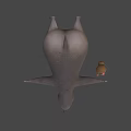 Cartoon Hippo Game Character with Closed Eyes Holding Small Brown Jar and Light Gray Texture