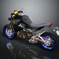Modern Sport Motorcycle With Black Body Yellow Accents Blue Rims And Gold Engine Parts