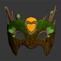 Wooden Forest Themed Mask With Branch Decorations Green Leaves And Yellow Heart Gemstone