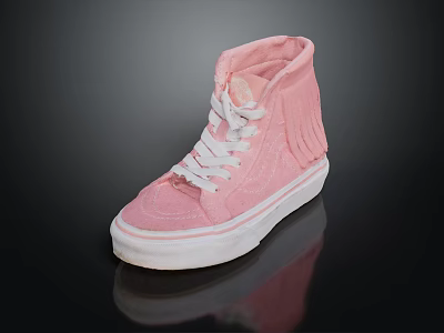 Pink High Top Canvas Shoes With White Laces And Fringe Details For Casual Fashion Look 3d model