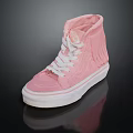 Pink High Top Canvas Shoes With White Laces And Fringe Details For Casual Fashion Look