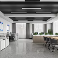 Modern Service Hall Interior With Wall Decor And Glass Partitions