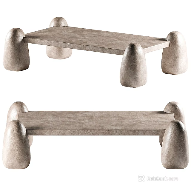 Modern Dining Table With Sturdy Rounded Block Legs And Natural Wood Texture 3d model 