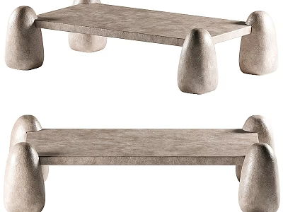 Modern Dining Table With Sturdy Rounded Block Legs And Natural Wood Texture 3d model