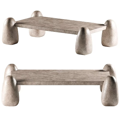 Modern Dining Table With Sturdy Rounded Block Legs And Natural Wood Texture 3d model