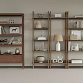 Modern Wooden Shelving Unit With Books Decorative Vases And Lamp In Living Room