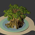 Enchanting Treehouse Design With Large Tree Roots Staircase Slide And Green Leaves