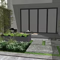 Serene Courtyard Garden With Wooden Deck Small Stone Lantern Green Plants And Low Table
